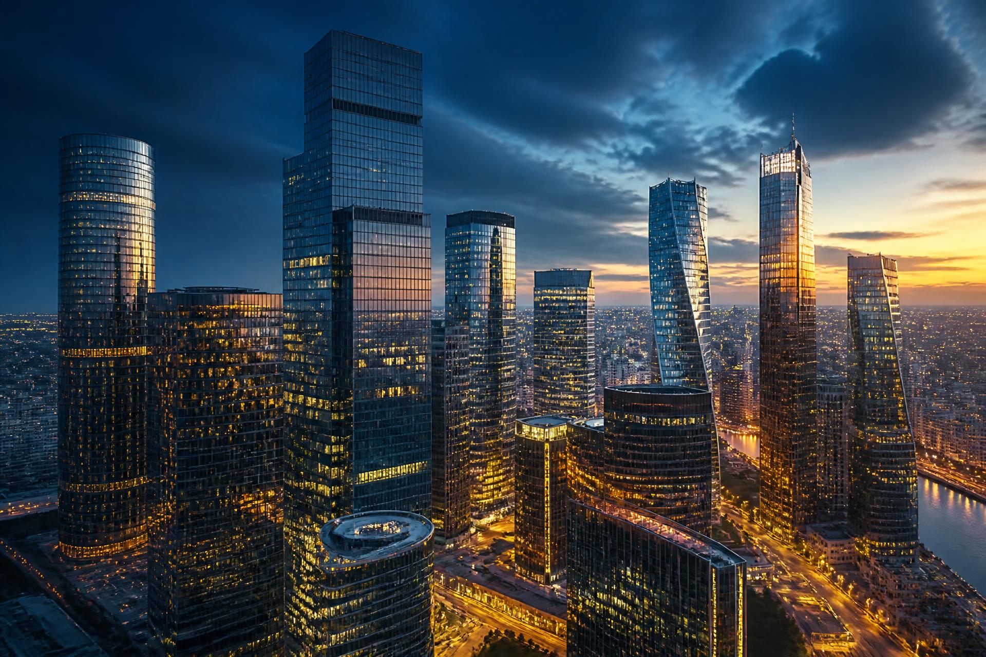 Modern executive city skyline at dusk